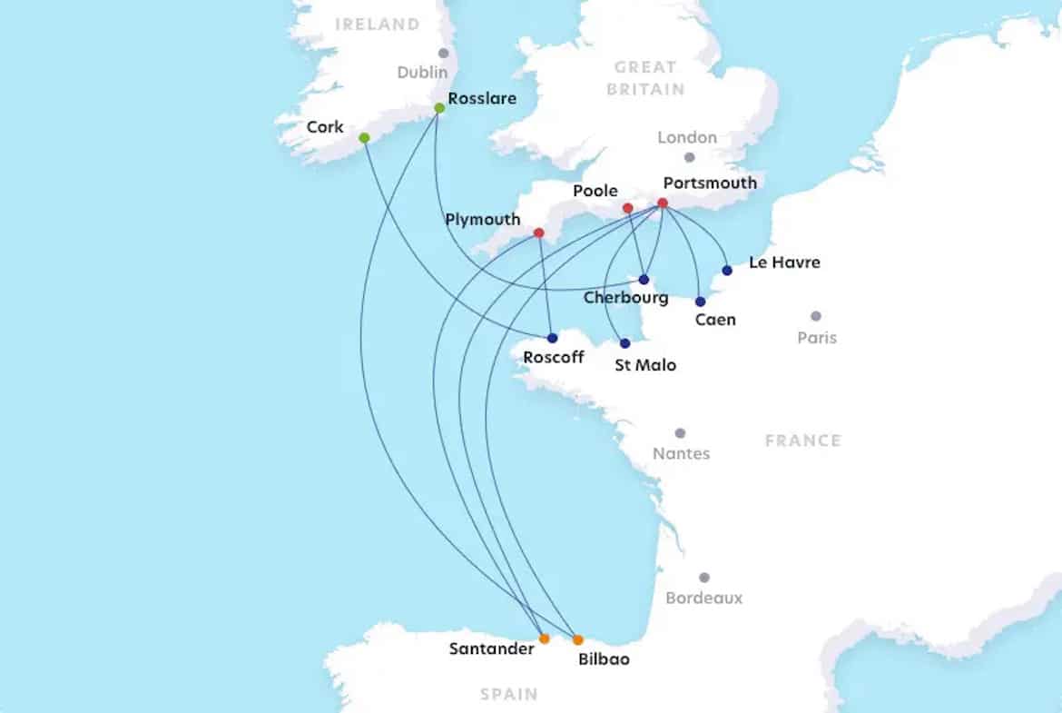 Ferry Routes From Portsmouth to France Map